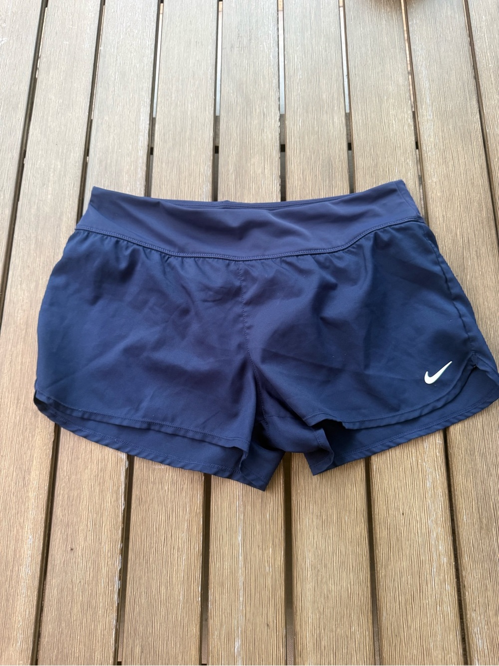 Nike Women’s Dri-FIT Running Shorts Navy Blue Size Medium M Zip Pocket